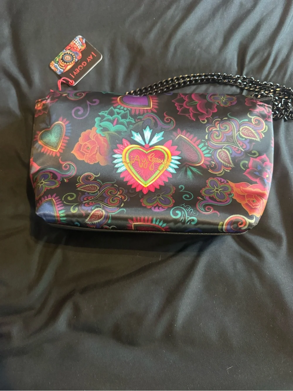 Vibrant Hummingbird Printed Crossbody Bag - Black